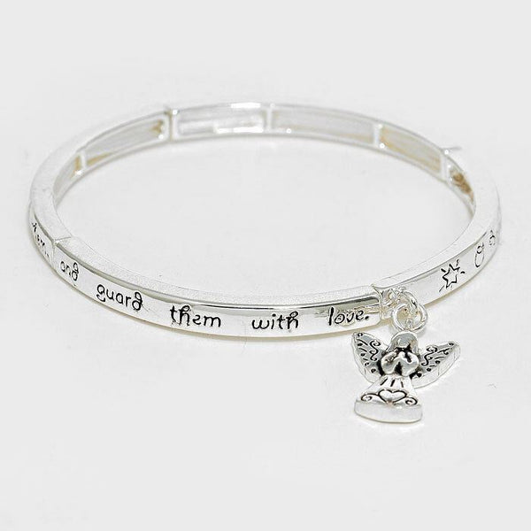 Childrens Blessing Bracelet SILVER Angel of God Watching Beside Message Jewelry - PalmTreeSky