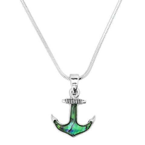 Anchor Necklace Charm Pendant Sea Life ABALONE SHELL SILVER Boat Sail Fish Sand - PalmTreeSky