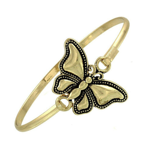 Butterfly Bracelet Thin Metal Hook Bangle Plain Textured Metal Jewelry GOLD - PalmTreeSky