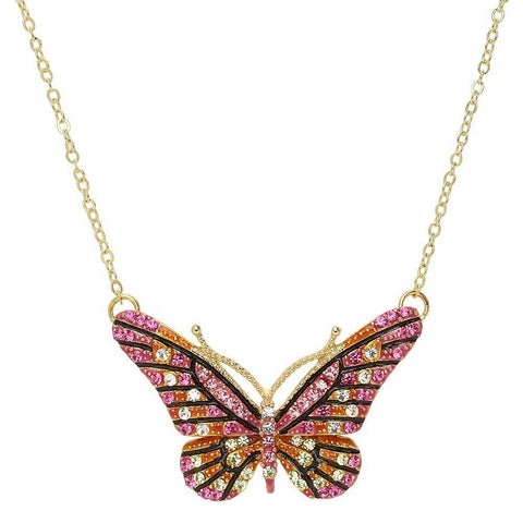 Butterfly Necklace 1.6" Pendant Pave Rhinestone SILVER Painted PINK GOLD Jewelry - PalmTreeSky