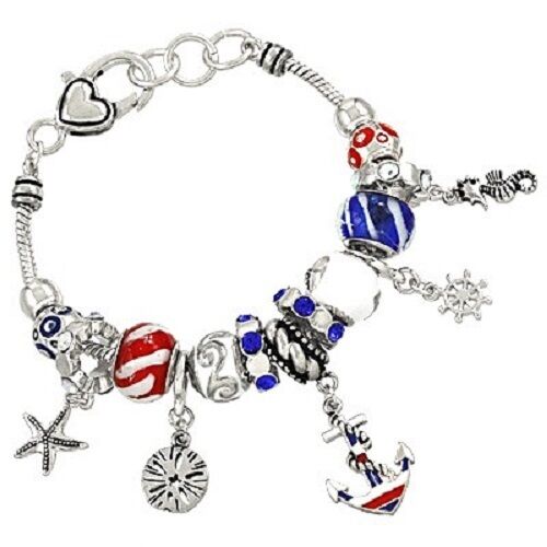 Anchor Bracelet Multi Sliding Bead Starfish Sand Dollar SILVER Sea Horse Jewelry - PalmTreeSky