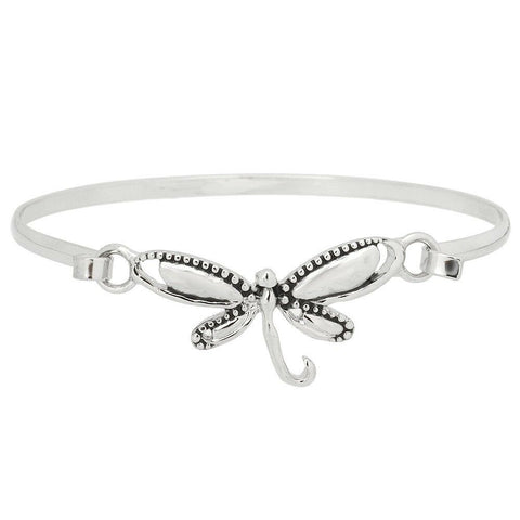 Dragonfly Bracelet Thin Band Hook Bangle Dotted Textured SILVER Plain Metal - PalmTreeSky