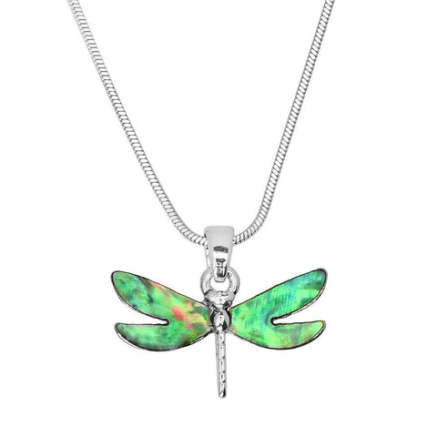 Dragonfly Necklace Abalone Shell Plain Metal Tiny 24mm Pendant SILVER Sea Life - PalmTreeSky