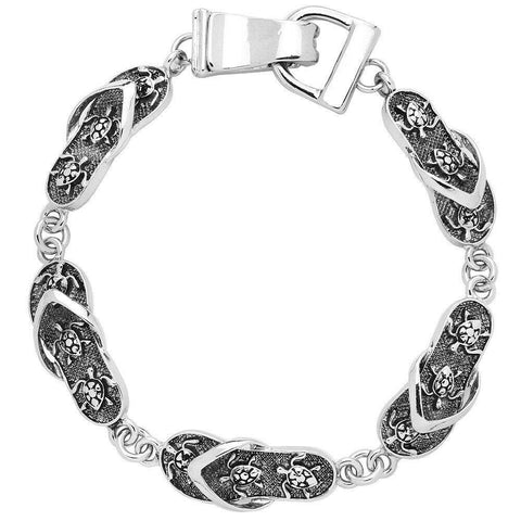 Flip Flop Bracelet Magnetic Clasp Sandal Sealife Beach Turtle Detail SILVER - PalmTreeSky