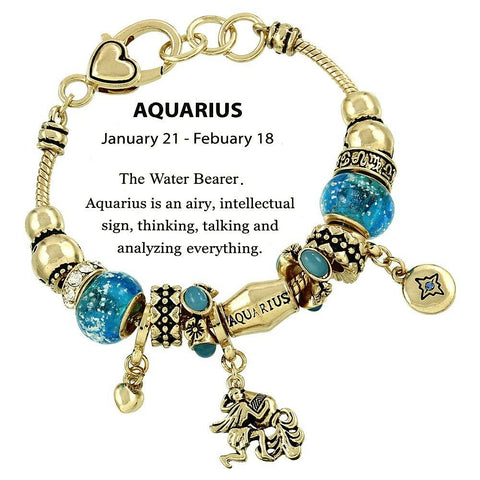 Horoscope Birthstone Bracelet Birthday Gift Aquarius GOLD BLUE January February - PalmTreeSky