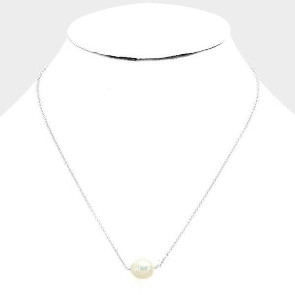 Pearl Necklace Tiny Pendant Secret Gift Box Thin Chain WHITE GOLD DIPPED Jewelry - PalmTreeSky