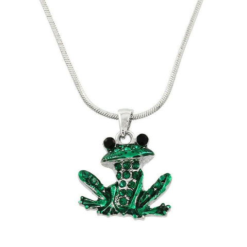 Frog Necklace Crystal Rhinestones Eyes Sea Animal Charm Pendant Leap SILV GREEN - PalmTreeSky