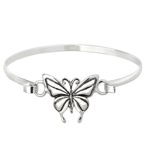 Butterfly Bracelet Thin Metal Hook Bangle Plain Metal Sea Life Jewelry SILVER - PalmTreeSky