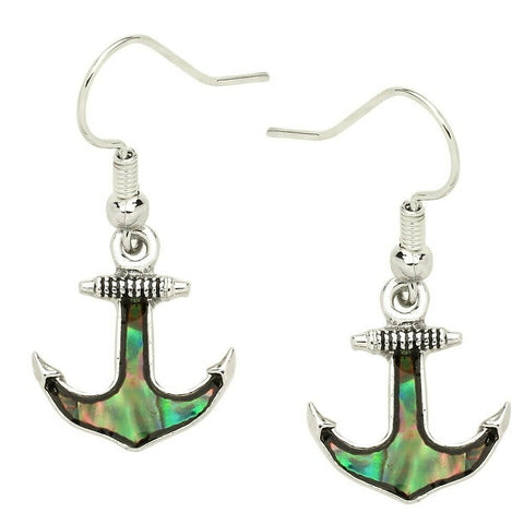 Anchor Earrings Drop Dangle Sea Life ABALONE SHELL SILVER Boat Sail Fish Sand - PalmTreeSky