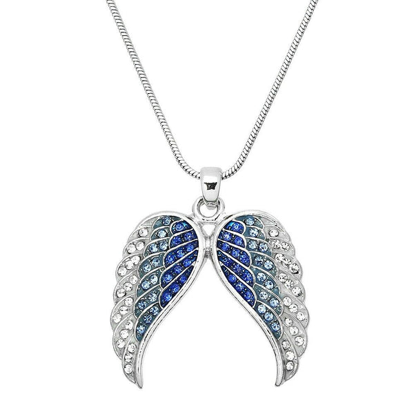 Angel Wing Necklace Pave Rhinestone SILVER BLUE Pendant Faith Hope Jewelry - PalmTreeSky