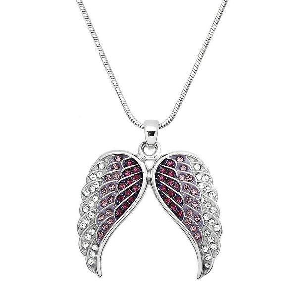 Angel Wing Necklace Pave Rhinestone SILVER PURPLE Pendant Faith Hope Jewelry - PalmTreeSky