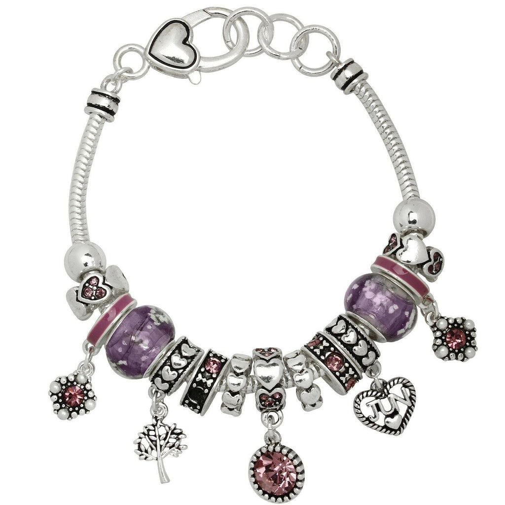 Birthstone Bracelet Multi Sliding Bead Heart Tree June Lt Purple SILVER Jewelry - PalmTreeSky