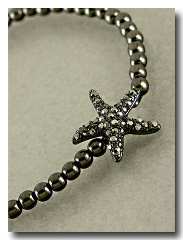 Starfish Bracelet Stretch Ball Bead Pave Rhinestone Beach Jewelry SeaLife Black - PalmTreeSky