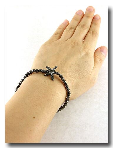 Starfish Bracelet Stretch Ball Bead Pave Rhinestone Beach Jewelry SeaLife Black - PalmTreeSky