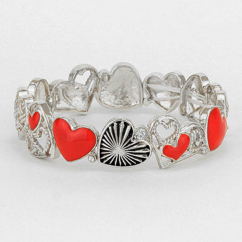 Heart Bracelet Stretch Bangle RED SILVER Infinity Forever Love Jewelry - PalmTreeSky