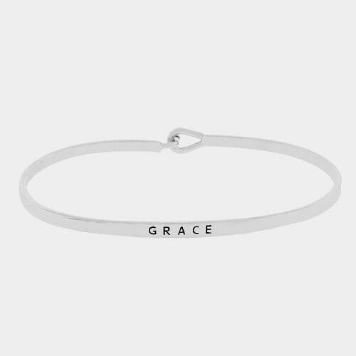 Grace Bracelet Message Inspirational Quote Thin Metal Bangle Hook Clasp SILVER - PalmTreeSky