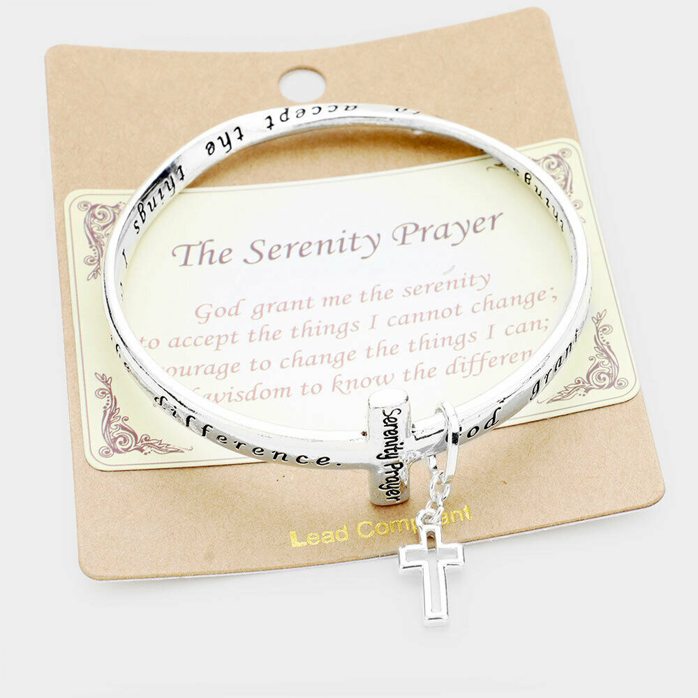 Serenity Prayer Bracelet Religious Cross Bangle God Grant me the Pray Faith Love - PalmTreeSky