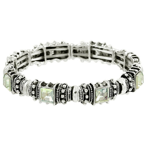 Crystal Station Bracelet Pave Rhinestone Stretch Bright Silver Clear AB Evening - PalmTreeSky