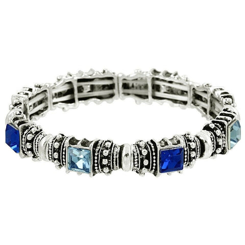 Crystal Station Bracelet Pave Rhinestone Stretch Bright Silver Blu Sap Evening - PalmTreeSky