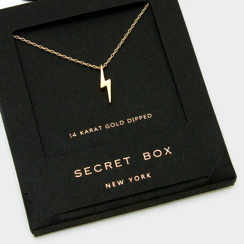 Thunderbolt Necklace Tiny Secret Gift Box 14k GOLD DIPPED Lightening Bolt - PalmTreeSky