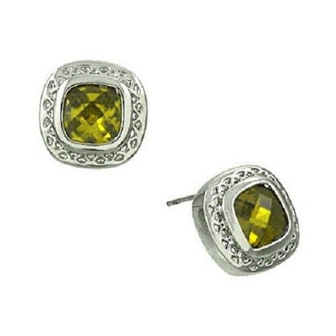 CZ Earrings 13mm Cubic Zirconia Square Stud Post Classic SILVER GREEN Jewelry - PalmTreeSky