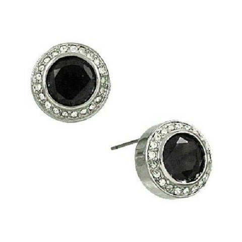 CZ Earrings Round Cubic Zirconia 1.5cm Stud Post Rhinestone SILVER BLACK Jewelry - PalmTreeSky