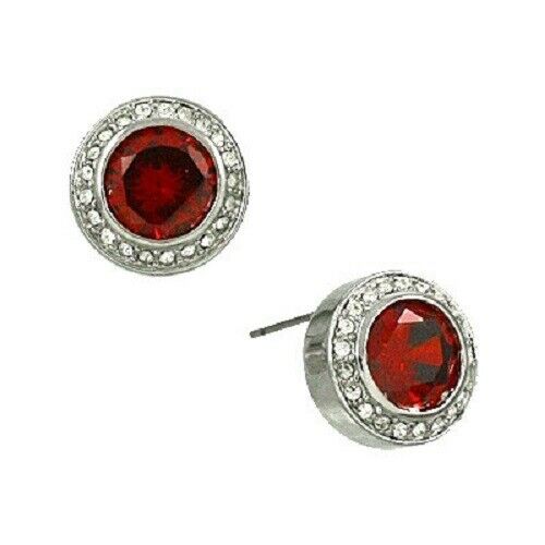 CZ Earrings Round Cubic Zirconia 1.5cm Stud Post Rhinestone SILVER RED Jewelry - PalmTreeSky