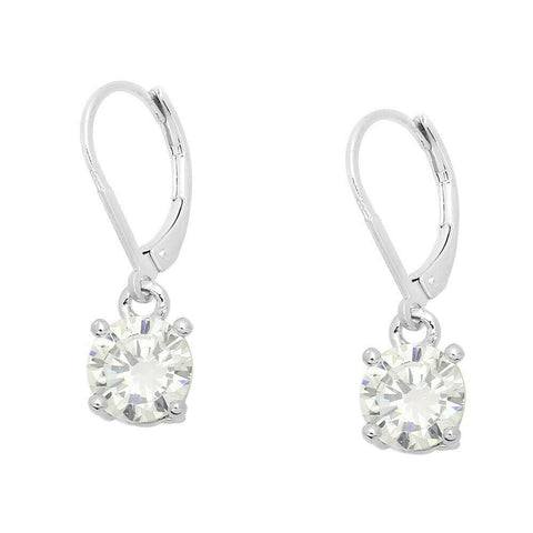 CZ Earrings 8mm Small Dainty Drop Leverback Cubic Zirconia SILVER CLEAR Jewelry - PalmTreeSky