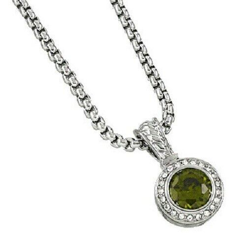 CZ Necklace Round Cubic Zirconia Rhinestone Circle Chain SILVER OLIVE Jewelry - PalmTreeSky