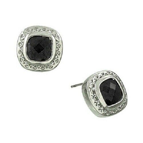 CZ Earrings 13mm Cubic Zirconia Square Stud Post Classic SILVER BLACK Jewelry - PalmTreeSky