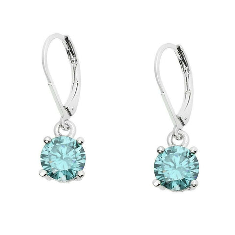 CZ Earrings 8mm Small Dainty Drop Leverback Cubic Zirconia SILVER AQUA Jewelry - PalmTreeSky