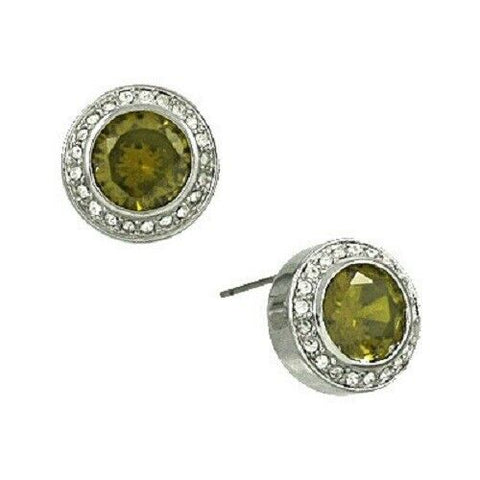 CZ Earrings Round Cubic Zirconia 1.5cm Stud Post Rhinestone SILVER OLIVE Jewelry - PalmTreeSky