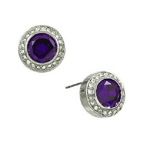 CZ Earrings Round Cubic Zirconia 1.5cm Stud Post Rhinestone SILVER PURPL Jewelry - PalmTreeSky