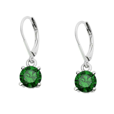 CZ Earrings 8mm Small Dainty Drop Leverback Cubic Zirconia SILVER GREEN Jewelry - PalmTreeSky