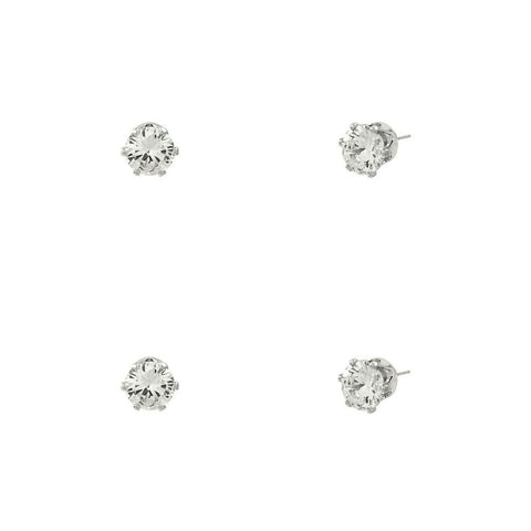 CZ Studs SET of 2 Crystal Earrings Post Cubic Zirconia Crystal SILVER CLEAR 4mm - PalmTreeSky