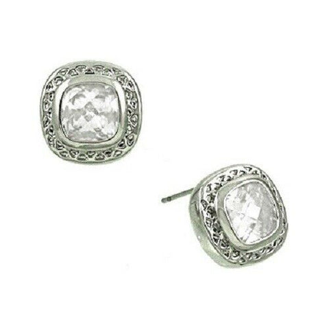 CZ Earrings 13mm Cubic Zirconia Square Stud Post Classic SILVER CLEAR Jewelry - PalmTreeSky