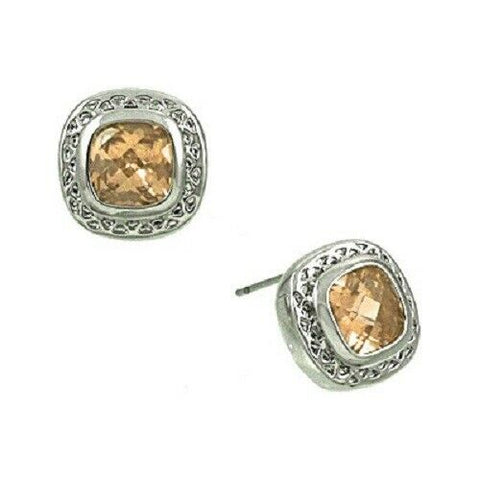 CZ Earrings 13mm Cubic Zirconia Square Stud Post Classic SILVER TOPAZ Jewelry - PalmTreeSky