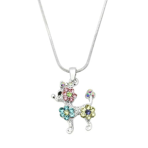 Dog Charm Necklace Pet Animal Puppy Flower Rhinestones SILVER MUL2 Chihuahua - PalmTreeSky