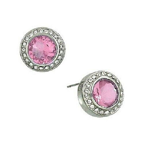 CZ Earrings Round Cubic Zirconia 1.5cm Stud Post Rhinestone SILVER PINK Jewelry - PalmTreeSky