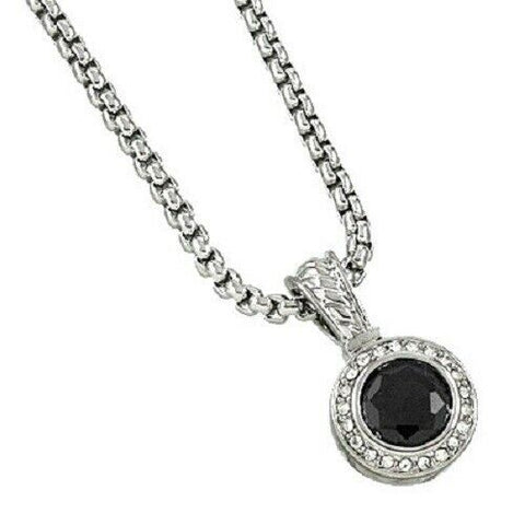 CZ Necklace Round Cubic Zirconia Rhinestone Circle Chain SILVER BLACK Jewelry - PalmTreeSky