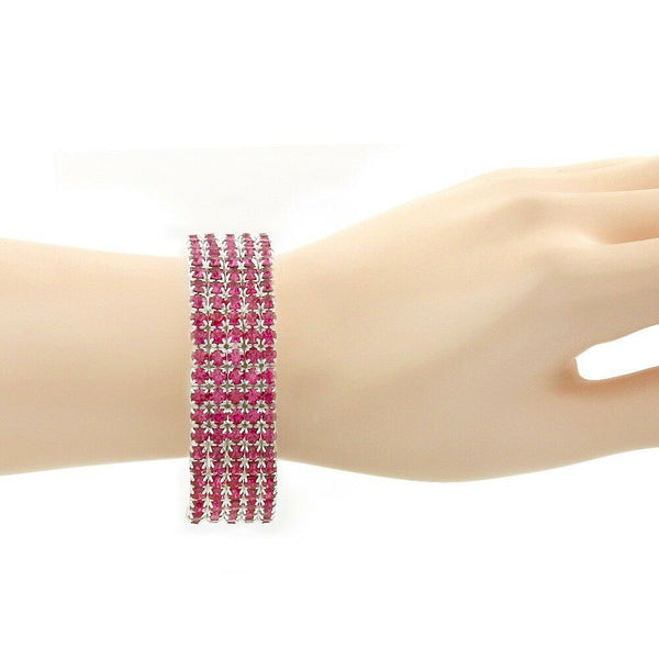 Rhinestone Bracelet Stretch Bangle 5 Row Crystal Pave Evening Event Dress FUCHSI - PalmTreeSky