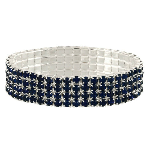 Rhinestone Bracelet Stretch Bangle 4 Row Crystal Pave Evening Event Dress MO BLU - PalmTreeSky