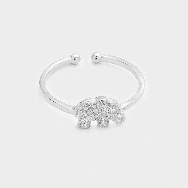 Elephant Ring Secret Gift Box 24K WHITE GOLD DIPPED Cubic Zirconia CZ Thin Cuff - PalmTreeSky