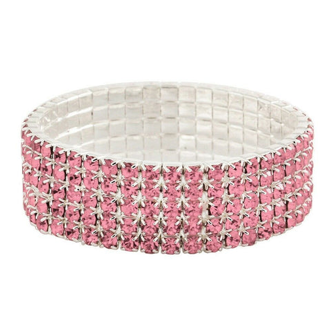 Rhinestone Bracelet Stretch Bangle 5 Row Crystal Pave Evening Event Dress PINK - PalmTreeSky