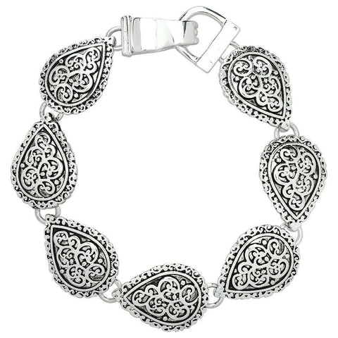 Filigree Bracelet Magnetic Closure Clasp Teardrop Swirl Textured Jewelry SILVER - PalmTreeSky