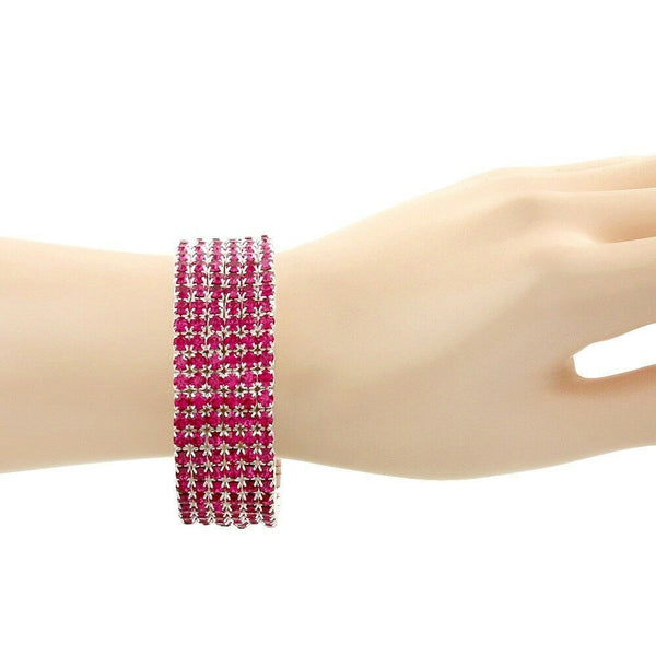 Rhinestone Bracelet Stretch Bangle 6 Row Crystal Pave Evening Event Dress FUCHSI - PalmTreeSky
