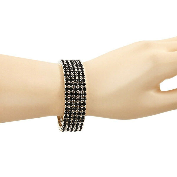 Rhinestone Bracelet Stretch Bangle 5 Row Crystal Pave Evening Event Dress BLACK - PalmTreeSky