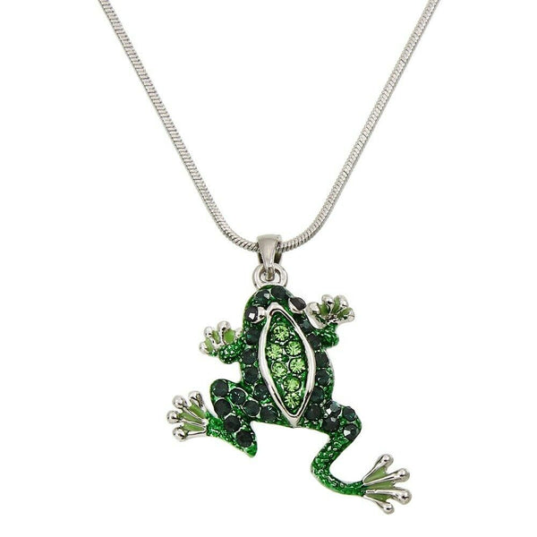 Frog Necklace Crystal Rhinestones Animal Leap Enamel Charm Pendant SILVER GREEN - PalmTreeSky