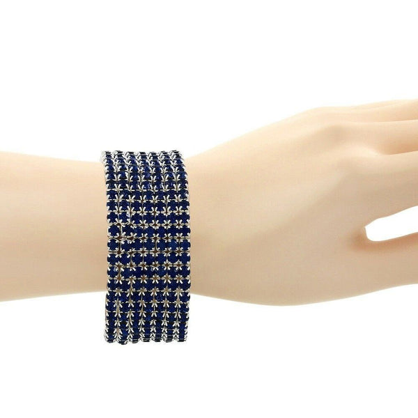 Rhinestone Bracelet Stretch Bangle 7 Row Crystal Pave Evening Event Dress MO BLU - PalmTreeSky