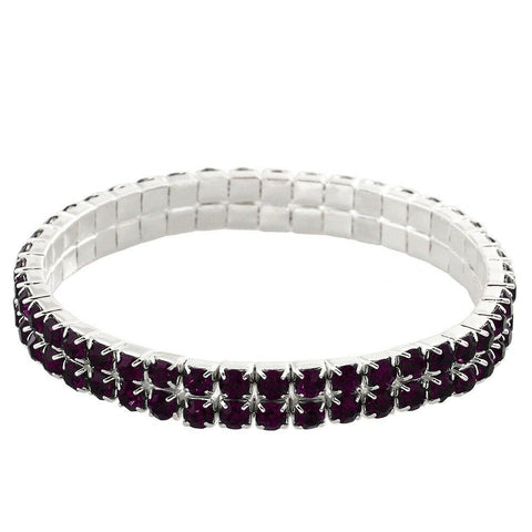 Rhinestone Bracelet Stretch Bangle 2 Row Crystal Pave Evening Event Dress PURPLE - PalmTreeSky